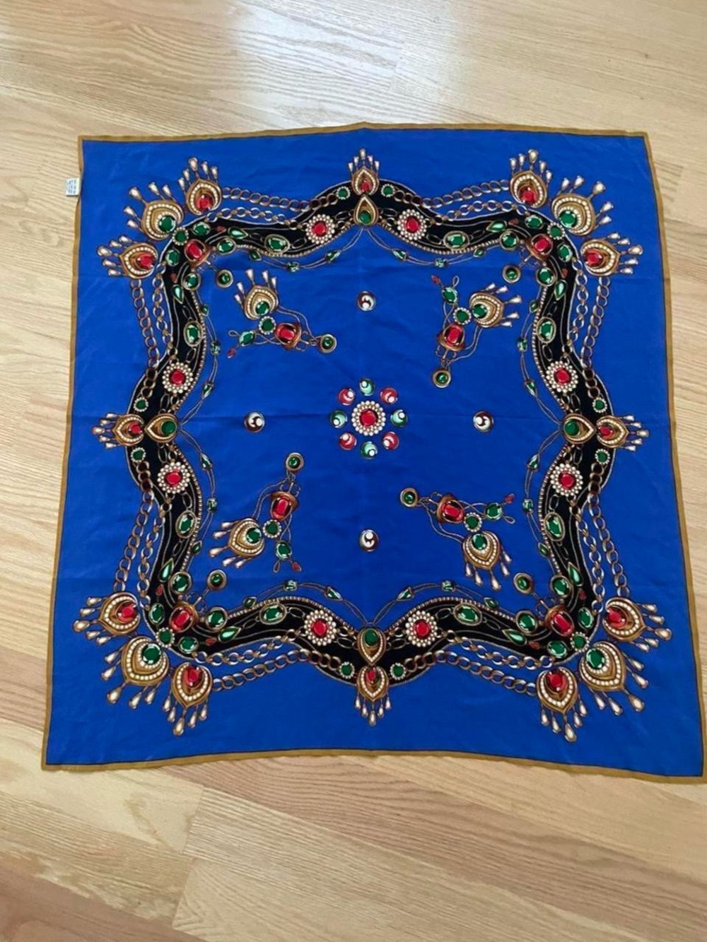 Royal Blue pure Silk Scarf with Jewel Motif - beautiful!!